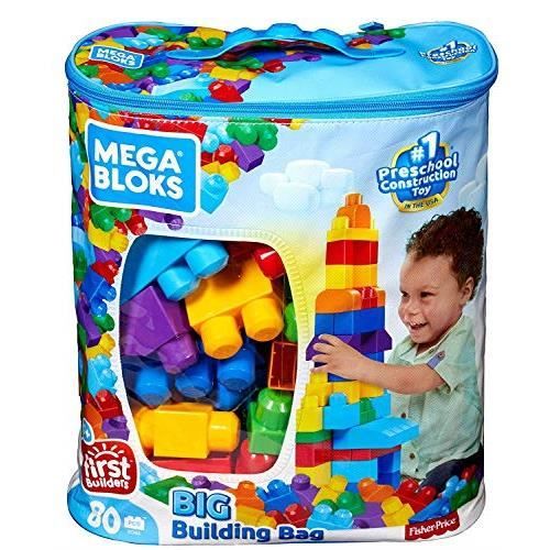 Mega Bloks Sac bleu, jeu de blocs de construction, 80 pièces, jouet pour bébé et enfant de 1 à 5 ans, DCH63 DCH63