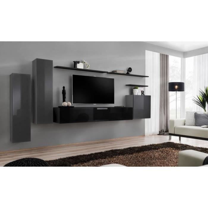 Meuble TV mural SWITCH I design, coloris gris et noir brillant. 40 Noir