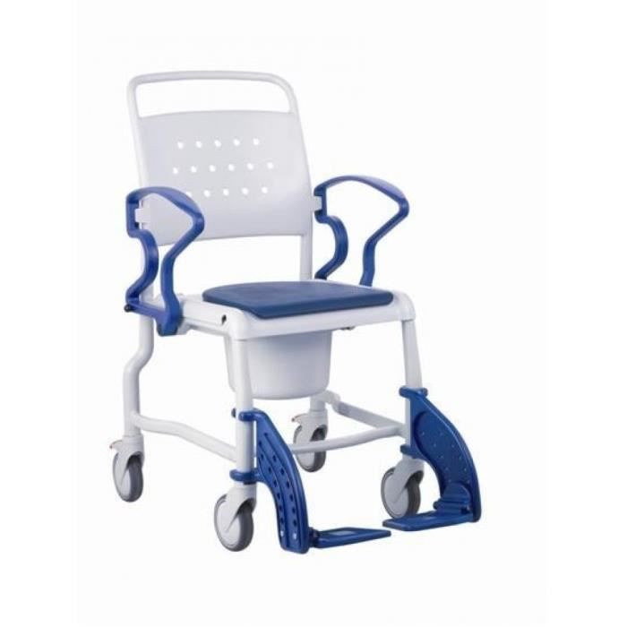 Chaise de douche et de toilettes à roulettes - Repose-pieds et accoudoirs rabattables