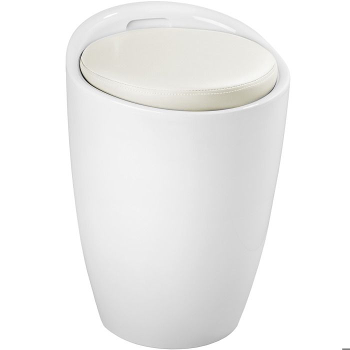 TECTAKE Tabouret Coffre de Rangement 18 Litres Siège Multifonction Ø 36 cm x 51 cm Blanc
