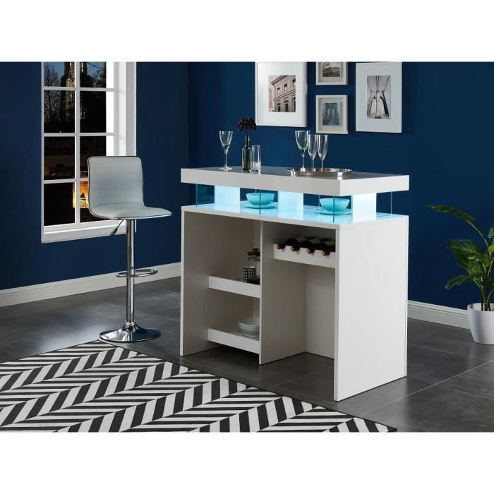 Meuble de bar FABIO - MDF laqué blanc - LEDs