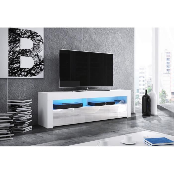 VIVALDI Meuble TV - MEX - 160 cm - blanc mat / blanc brillant avec LED - style moderne