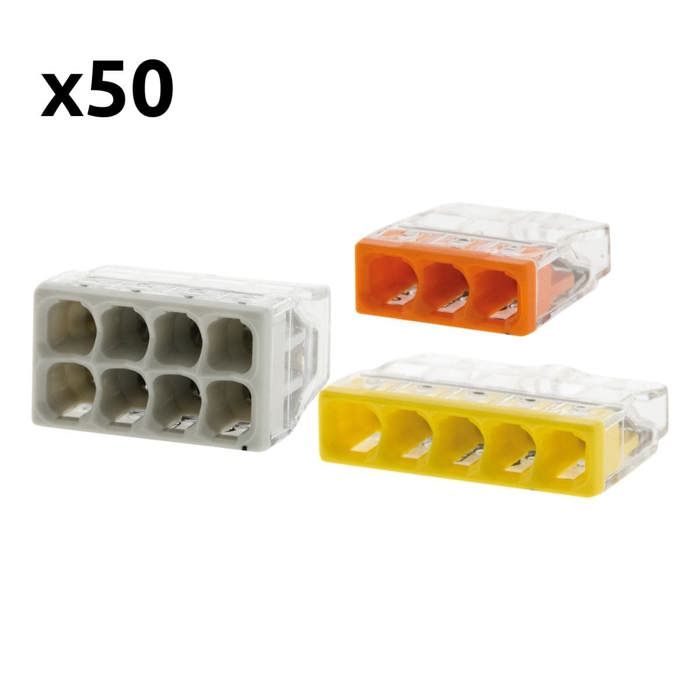 Wago -Assortiment de 50 mini bornes de connexion rapide S2273 pour fils rigides - 10x2 + 20x3 + 15x5 + 5x8