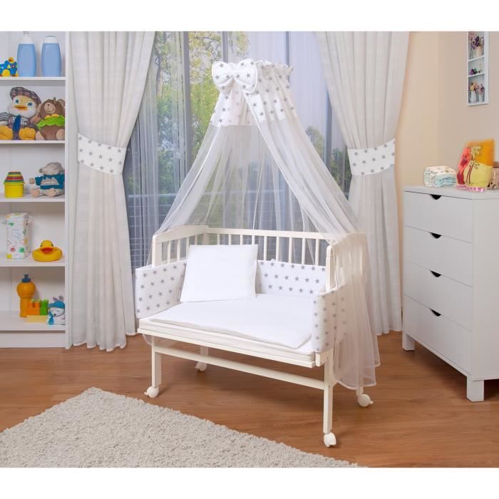 WALDIN Lit cododo berceau tout équipé pour bébé,bois non traité,16 modèles disponibles [blanc/gris étoile, Peint en blanc]