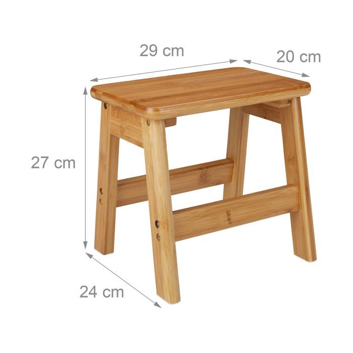 Relaxdays Tabouret Repose-Pieds Bambou RUSTICO - Petit Tabouret Enfant 27x29x24 Cm Nature