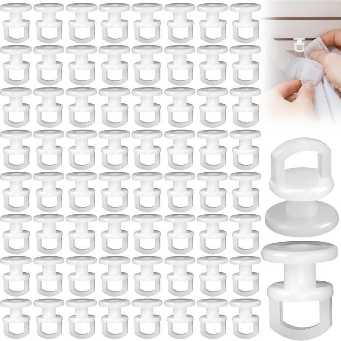 Crochets Et Glisseurs Pour Rideaux - 50 Pièces, Plastique Blanc, Pour Rail Décoratif