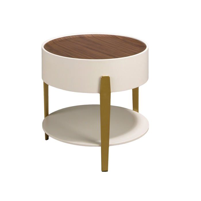 Table basse ronde en noyer bois MDF beige et pieds en acier inoxydable poli doré - Ø52 x 50 cm - 2150 ANGEL CERDA Table basse ronde en noyer bois MDF beige et pieds en acier inoxydable poli doré - Ø52 x 50 cm - 2150 ANGEL CERDA