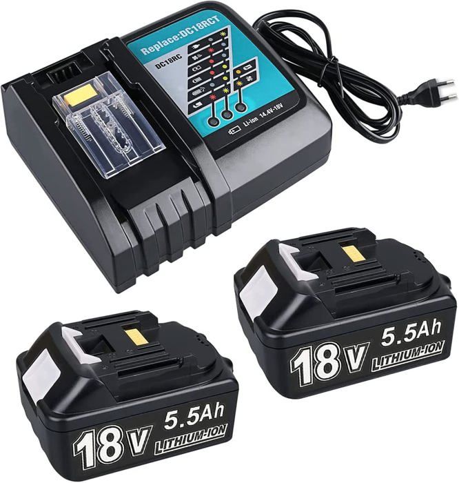PaillYue 2 stuks BL1850B 18 V 5 Ah accu met oplader DC18RC voor Makita 18 V LXT Lithium-ION BL1860B BL1850 BL1840 BL1830, compatibel met radio DMR115 Makita schroevendraaier 18 V