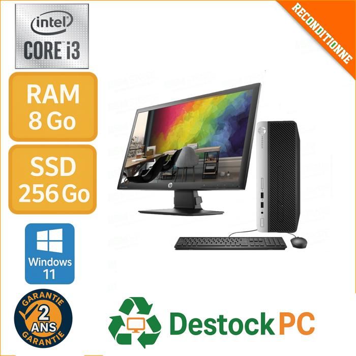 PC HP ProDesk 400 G4 SFF Reconditionné + Écran 22 i3 7ᵉ Gén 8Go RAM SSD 256Go Win 11 Pro - Hewlett packard