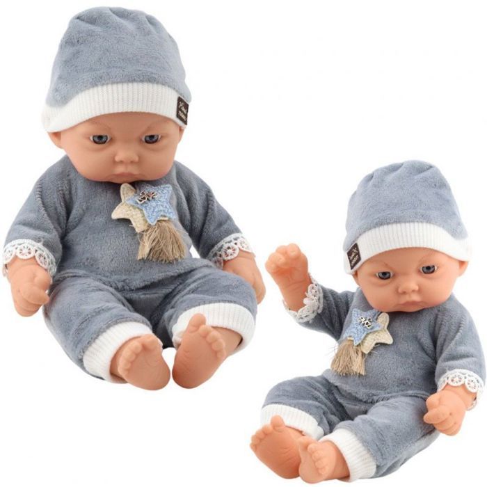 Poupée bébé - LEANTOYS - Poupon Leantoys - Pyjama gris - Chapeau à étoiles - À partir de 3 ans
