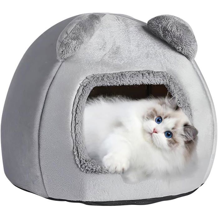 Comparer les prix de Lit Niche Pour Chat - WOODOURS - Gris - Coussin Amovible - Lavable - 40cm