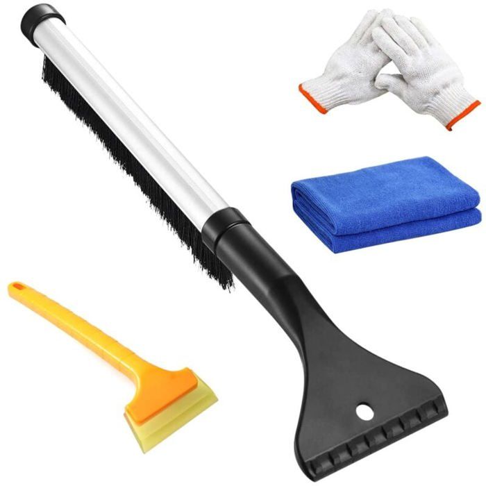 ZTBFHLZQ Grattoir Pare-Brise Télescopique 3 En 1 - Raclette Neige Voiture Avec Balai Rotatif 360° Et Gant, Idéal Pour SUV, Camion Et Givre Épais