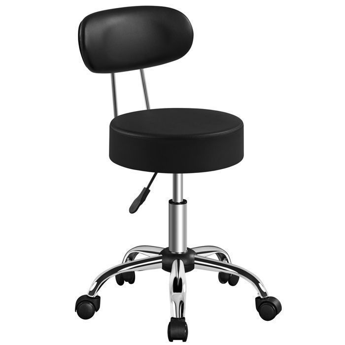 Yaheetech Tabouret Rond à Roulettes Hauteur Réglable 75 5 -85 cm Assise Rembourrée Revêtement en Similicuir Noir