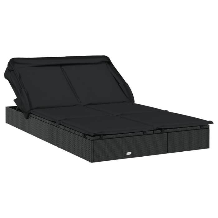 “Winter SaleTOP Chaise longue terrasse Noir - Transat 2 places avec toit pliable noir 213x118x97cm PRO68125