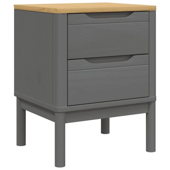 Table de chevet en bois de pin - GKO - 45x39x57 cm - Gris - Bois de pin massif - 2 tiroirs - Capacité 10 kg