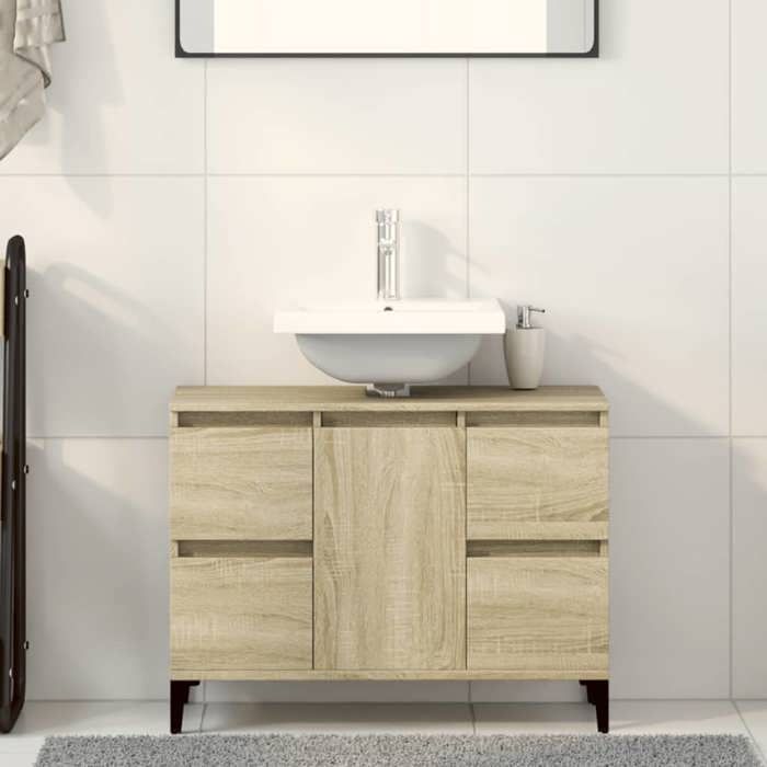 SALE 2026 Armoire de salle de bain Brun - Meuble dévier chêne sonoma 80x33x60cm - bois dingénierie PRO117285450