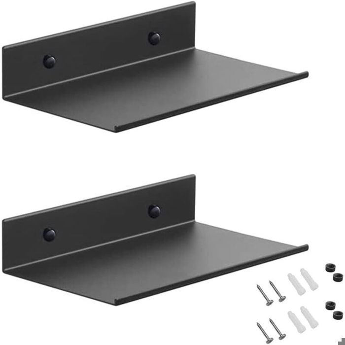 Étagère murale en métal - PZCC - 2 pièces - 20×12×4 cm - Alliage daluminium - Noir