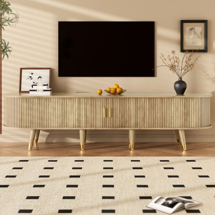 Meuble TV portes coulissantes - Portes coulissantes pratiques - Espace de rangement multifonctionnel - Aspect bois clair