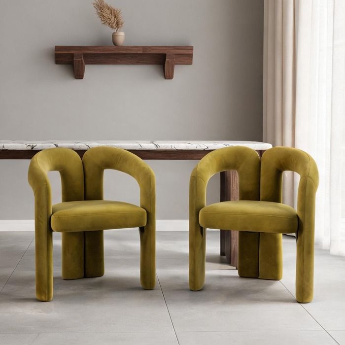 Lot de 2 chaises de salle à manger contemporaines en velours vert olive design tonneau