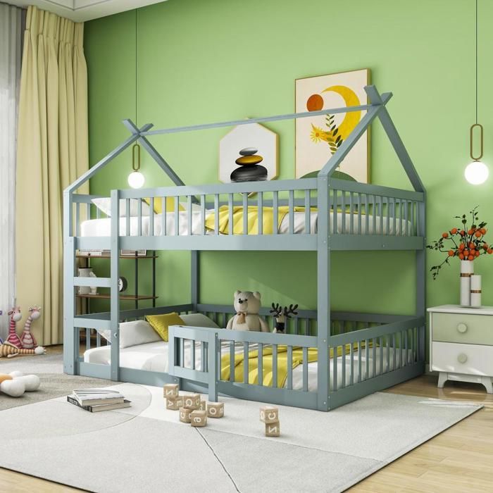 Lit - KOMHTOM - Lit superposé enfant - 140x200 cm - Bois massif - Avec escalier Lit - KOMHTOM - Lit superposé enfant - 140x200 cm - Bois massif - Avec escalier