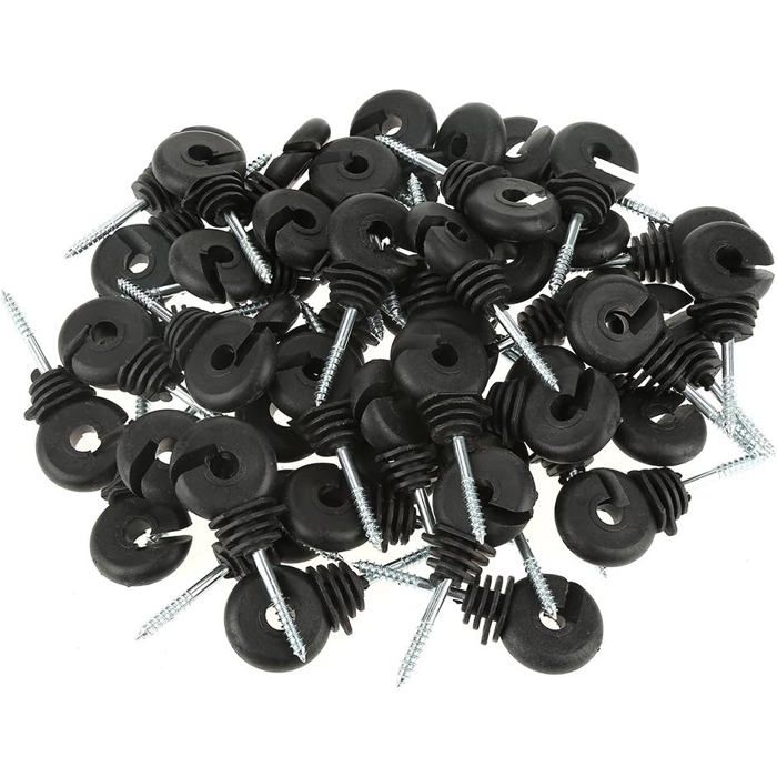 50 isolateurs d’anneaux de clôture électrique – noir – 9 cm – pour poteaux bois