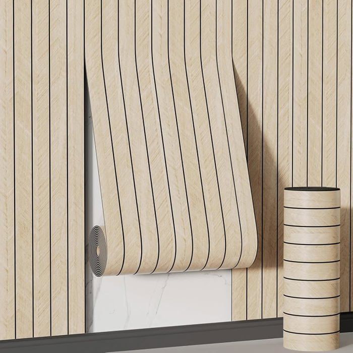 Arthome 3D Autocollants Panneau Mural Decoratif ImperméAbles Effet Bois Panneaux Acoustiques Papier Peint épais Beige 40 x STICKERS