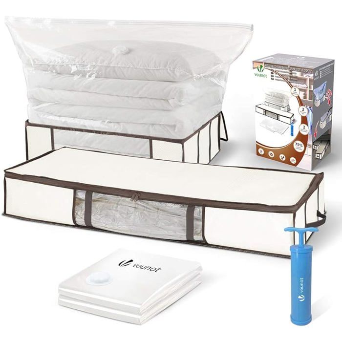 Lot de 5 Sac de Rangement sous Lit en Tissu Grande Capacité XXL 2 Sac Vide avec 2 Housses de Rangement avec 1 L HOUSSE DE RANGEMENT