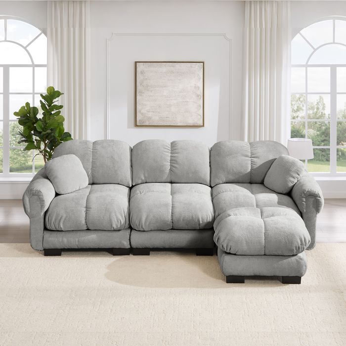 Canapé dangle 3 places - Gris clair - Tissu chenille doux - Surpiqûres élégantes - Coussins épais et confortables