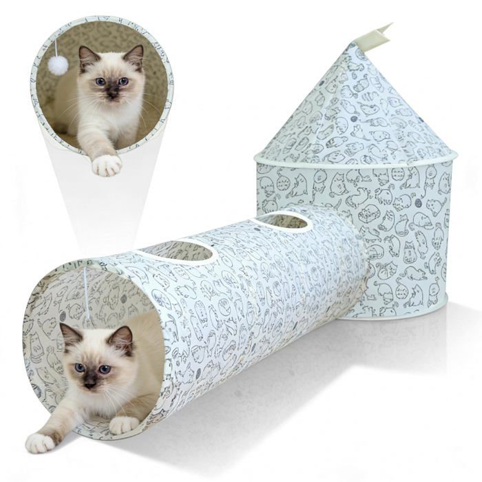 Tunnel pour Chat 3 en 1Crinkle Tunnel avec Boule SuspenduePet Tunnel pour Chats Et ChiotsTube De Tunnel PliableAnimaux De PARC