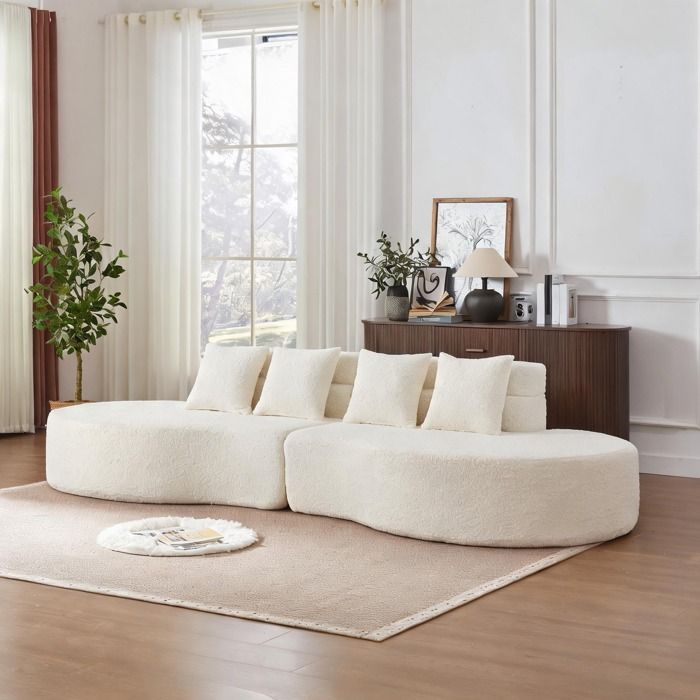 Grand canapé modulable beige-toned 3-4 places mousse mémoire haute densité revêtement chenille déhoussable style courbe