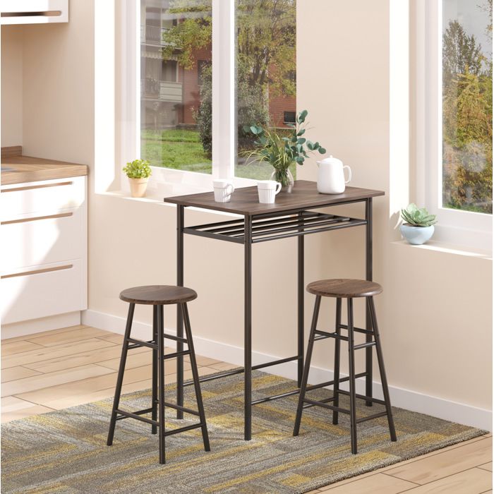 Ensemble table et chaises avec 1 table haute et 2 tabourets - UVRION - avec rangement - Métal et MDF - Noir