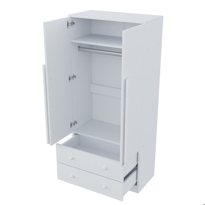 Armoire penderie 2 portes 2 tiroirs blanc 70 x 40 x 170 cm