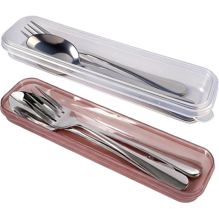 2 Set Couverts Lunch Box de Camping pour 2 PersonnesCouvert a Emporter  Portables Ensemble de Couverts en Acier Inoxydable avec