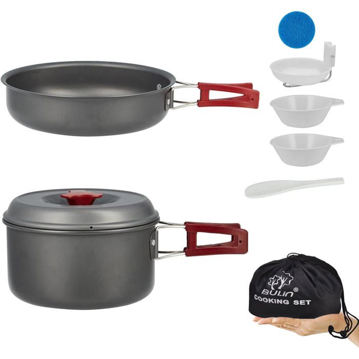 Set Popote Camping Aluminium Léger et Portable avec Couverts Pliables  Kit Cuisine Camping Robustes et Durables en AluminiumTout