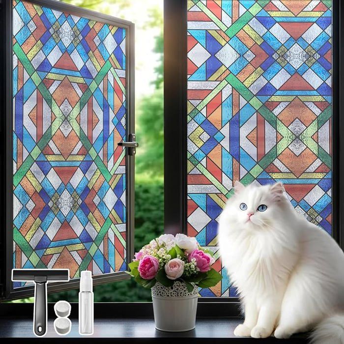 Film Fenetre Anti Motif Vitrail Géométrique 60 x 200cm Brise Vue Fenêtre Vitrail Vitrail Géométrique 60 x 200 c FILM POUR VITRAGE