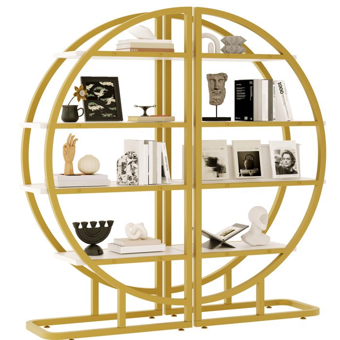 Étagère bibliothèque arche arrondie 120 x 30 x 130 cm modulable 2 pièces métal doré MDF blanc FOLYNA