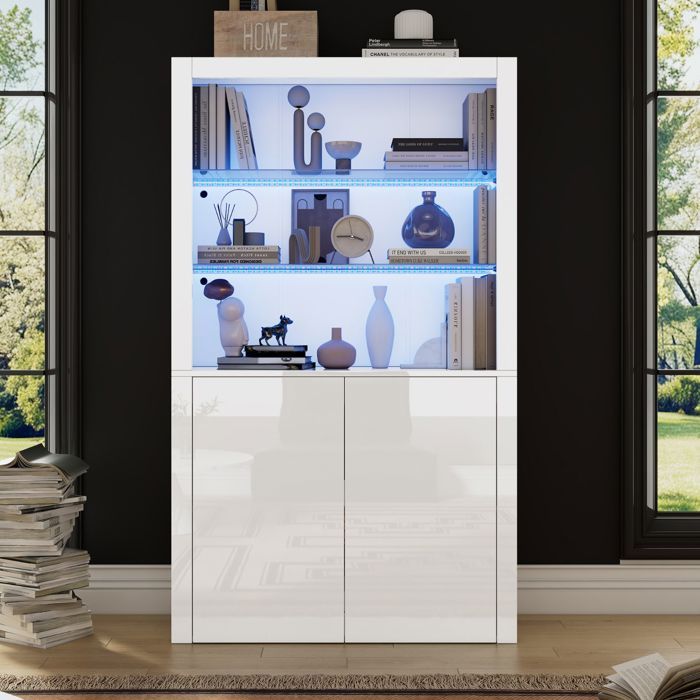 Vitrine LED blanche 100 x 35 x 170 cm verre trempé