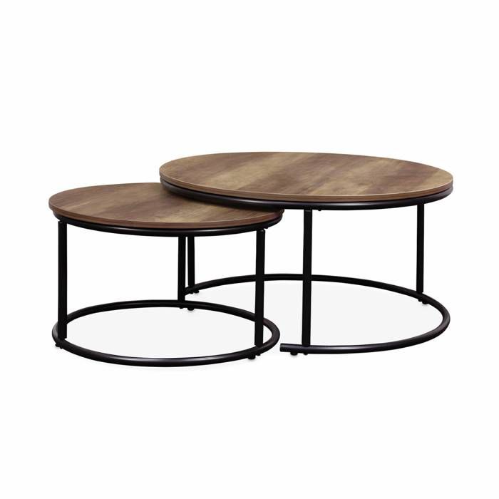 sweeek - Table gigogne ronde métal et décor bois (lot de 2) LOFT