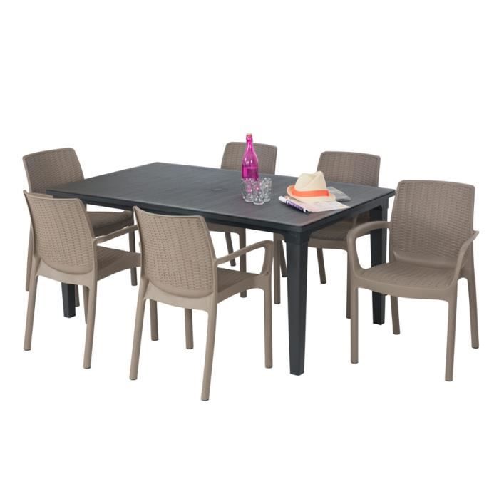 Salon De Jardin Table Graphite 6 Fauteuils Taupe Achat
