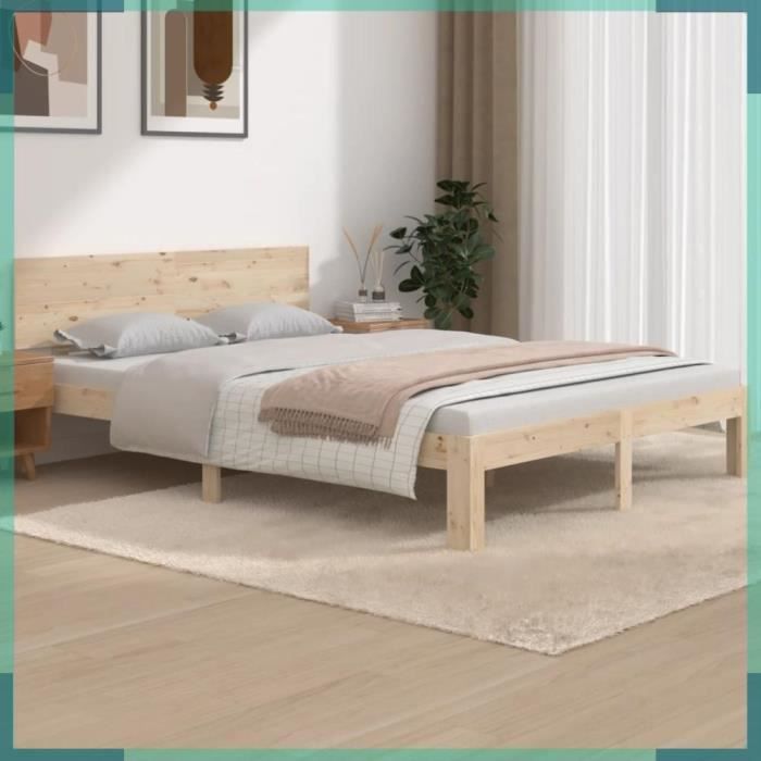 Lit Double | Lit Adulte | Cadre De Lit Bois De Pin Massif 140x190 Cm Cfw484868 90677241