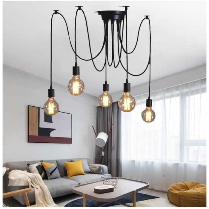 MOGOD 5 Têtes Lustre Suspension Luminaire Industriel 1.5M Ajustable Longueur Lampe éclairage Décorer La Salon MOGOD 5 Têtes Lustre Suspension Luminaire Industriel 1.5M Ajustable Longueur Lampe éclairage Décorer La Salon