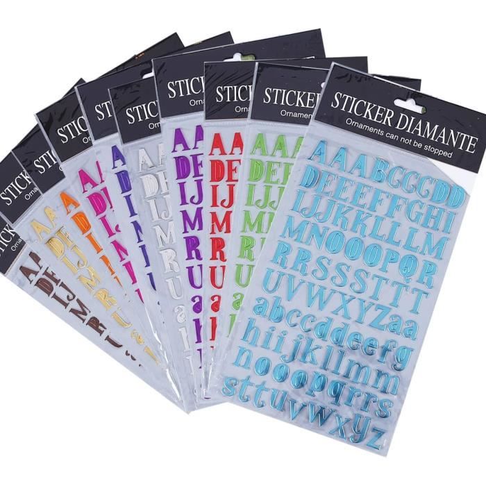 10 Feuilles Autocollants De Nombre De Paillettes Sticker D'Alphabet