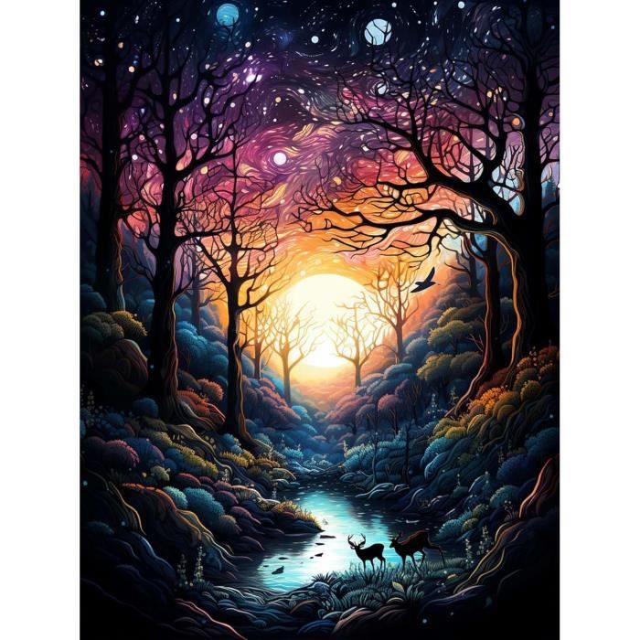 DPHERO 5D Lune Brillante Diamond Painting Kits, DIY Chat Noir