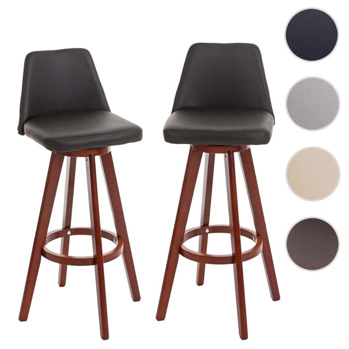 Lot de 2 tabourets de bar HWC-C43 chaise de bar tabouret de comptoir bois similicuir pivotant ~ marron Lot de 2 tabourets de bar HWC-C43 chaise de bar tabouret de comptoir bois similicuir pivotant ~ marron