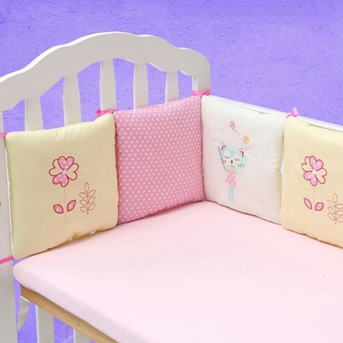 Tour De Lit 6 Pieces Ensemble 30 30cm Pare Choc Literie Enfant Lit Bebe Chat Et Fleur Rose Achat Vente Barriere De Securite Cdiscount