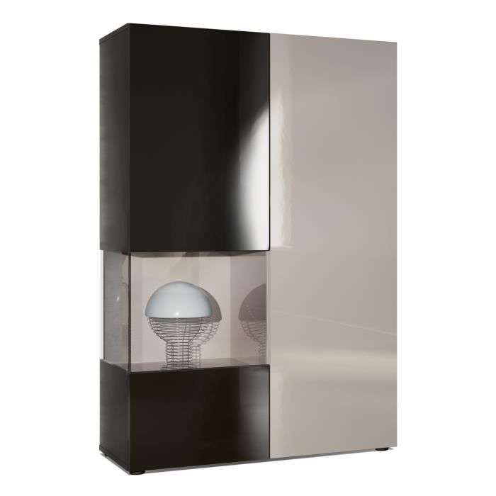 Vladon Vitrine Armoire Morena Corps en Noir mat- insert en Gris sable haute brillance Vladon Vitrine Armoire Morena Corps en Noir mat- insert en Gris sable haute brillance