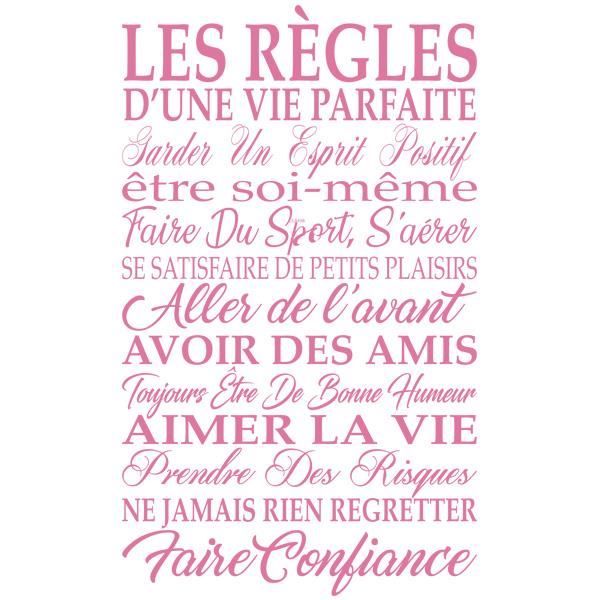 Sticker Texte Citation Les Regles D Une Vie Parfaite 100x60 Cm Rose Tex038 Cdiscount Maison