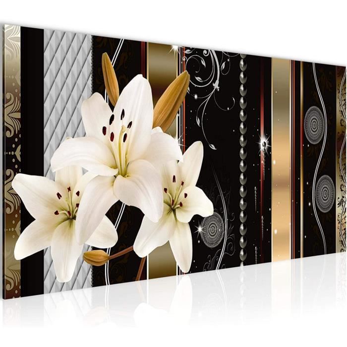 Runa Art Tableau Décoration Murale Lis Fleurs Moderne - Toile Non Tissée Violet Gris