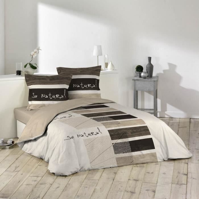 Douceur D Interieur Parure De Couette So Natural 1 Housse De Couette 220x240 Cm 2 Taies D Oreillers Taupe Et Anthracite Cdiscount Maison