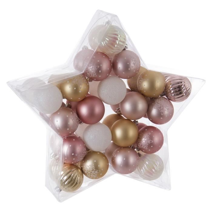 Kit Deco Pour Sapin De Noel 40 Pieces Rose Blanc Et Or Achat Vente Boule De Noel Cdiscount